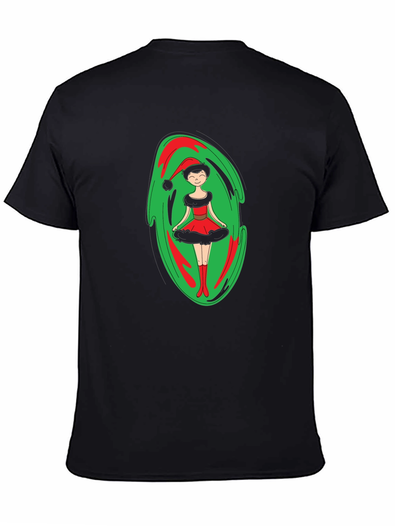 Festive Holiday Elf Graphic Tee - Black
