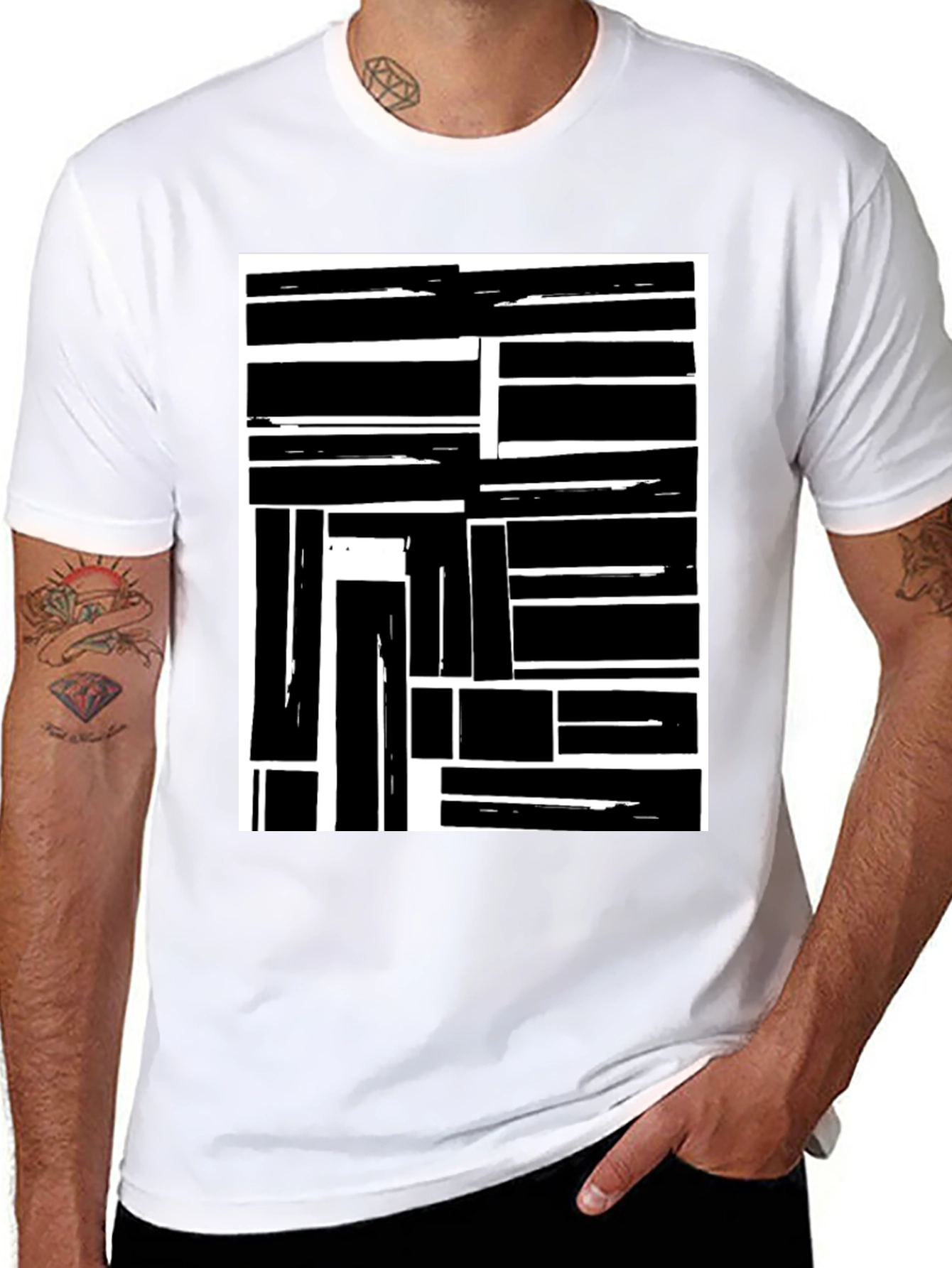 Abstract Block Pattern Black T-Shirt
