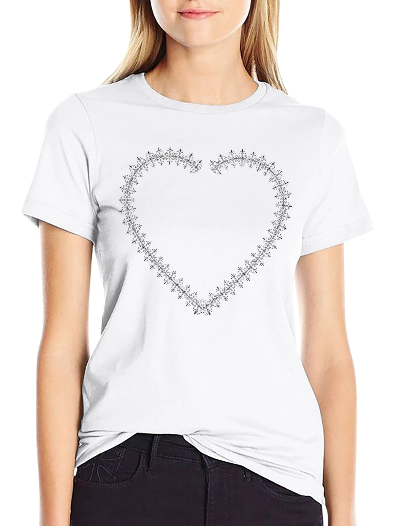 Heart Stitching Mens Black T-Shirt