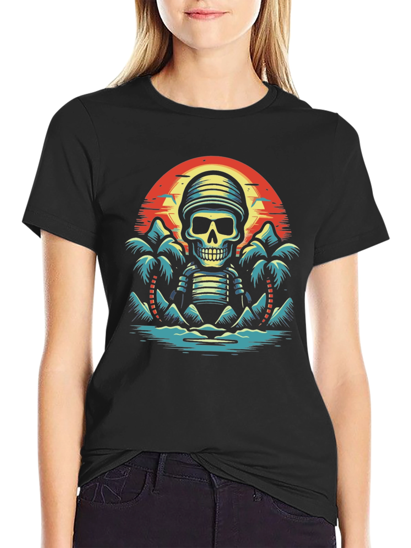 Tropical Skeleton Sunset Graphic Tee