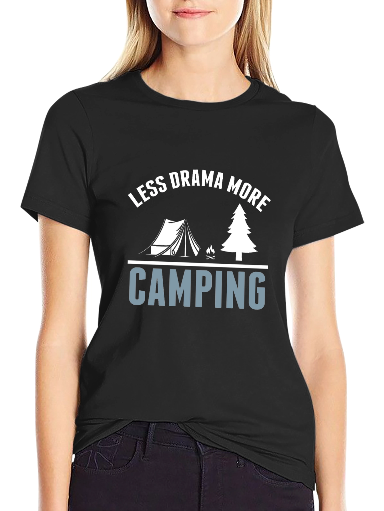 Less Drama More Camping Black Graphic Tee