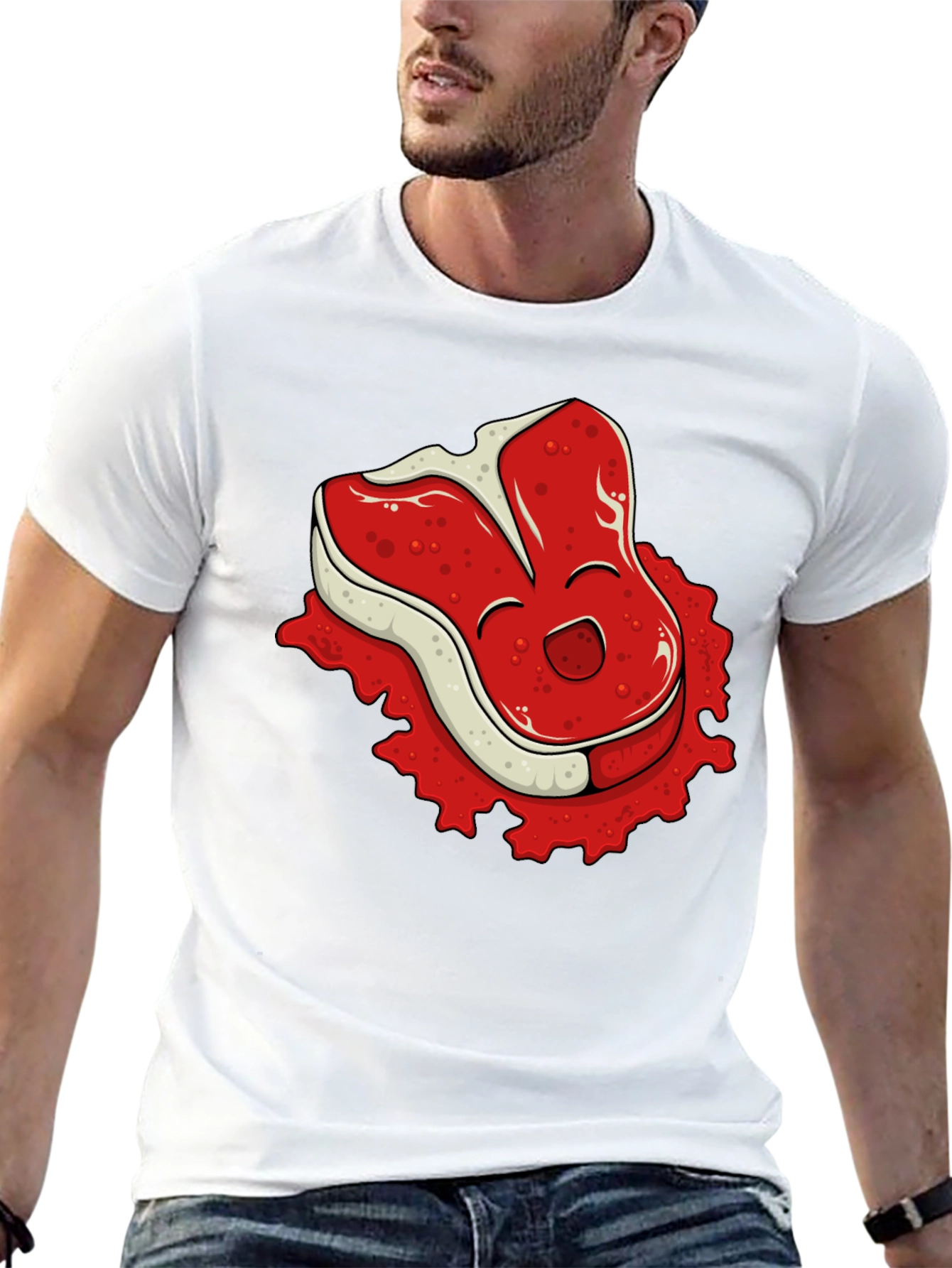 Funny Steak Cartoon Graphic Black T-Shirt