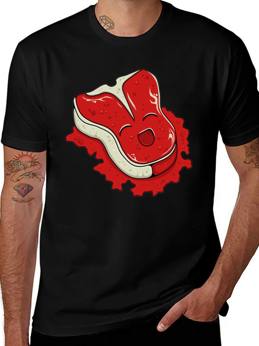 Funny Steak Cartoon Graphic Black T-Shirt