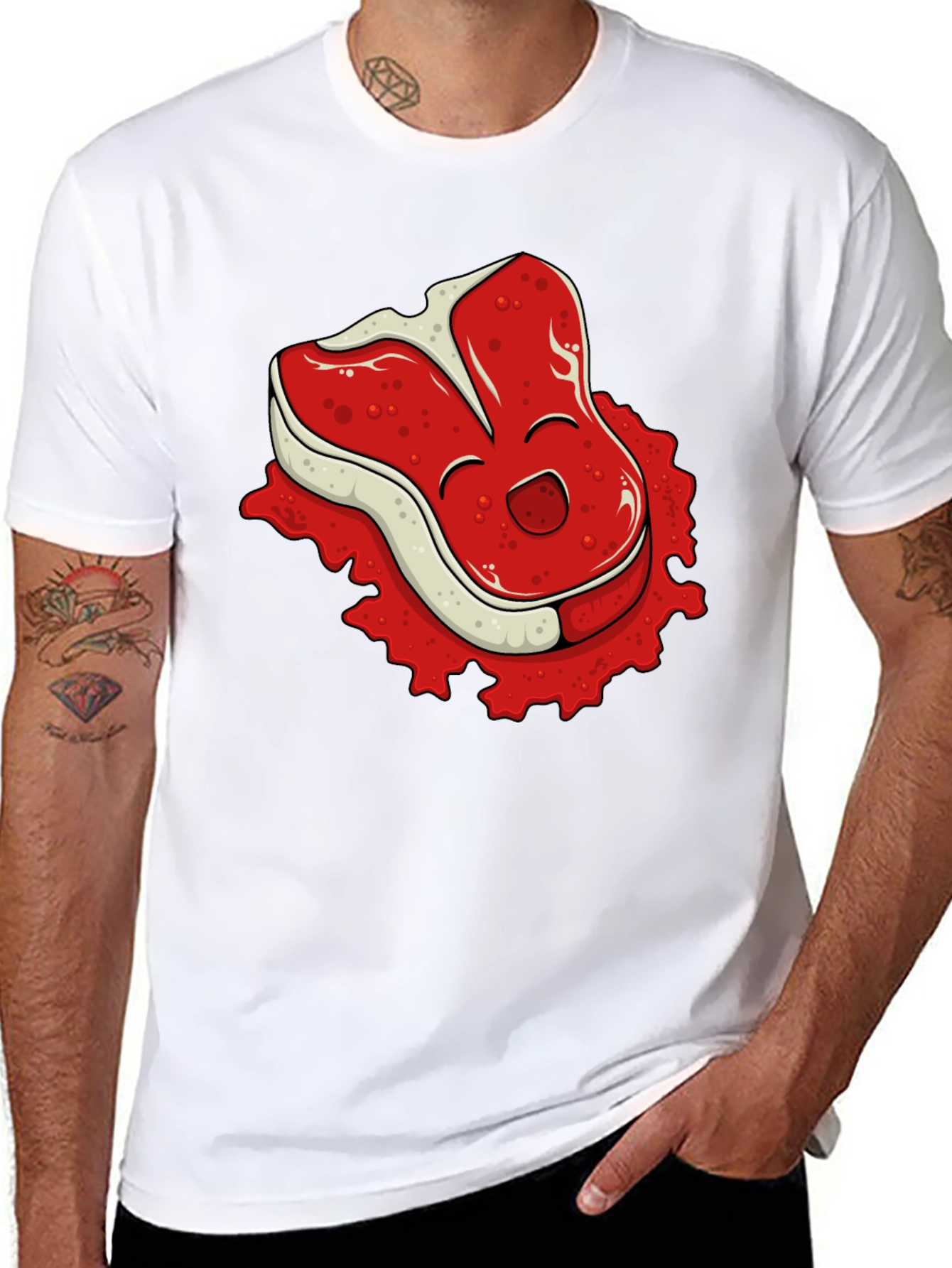 Funny Steak Cartoon Graphic Black T-Shirt