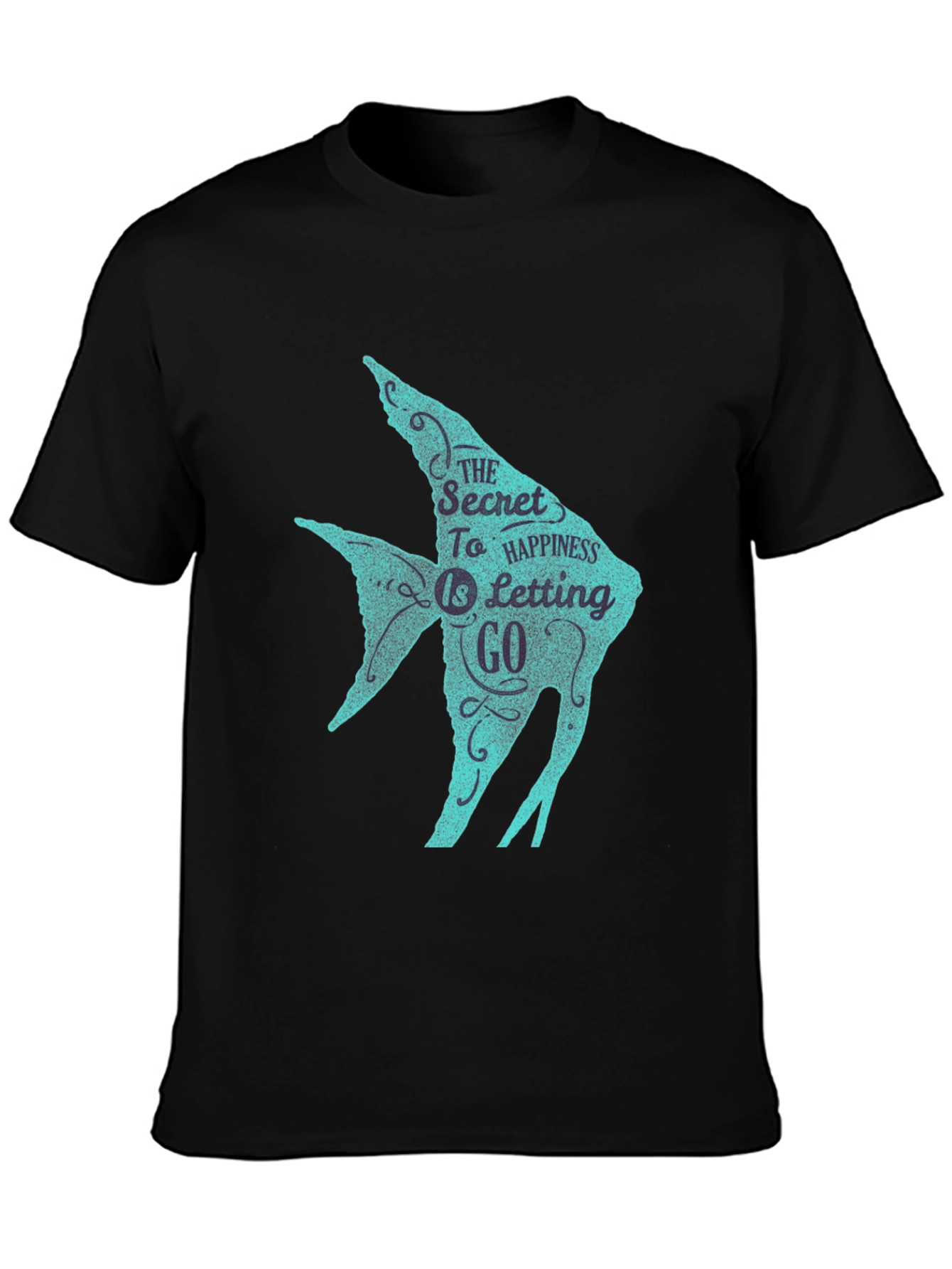 Secret to Happiness Fish Graphic T-Shirt - Black
