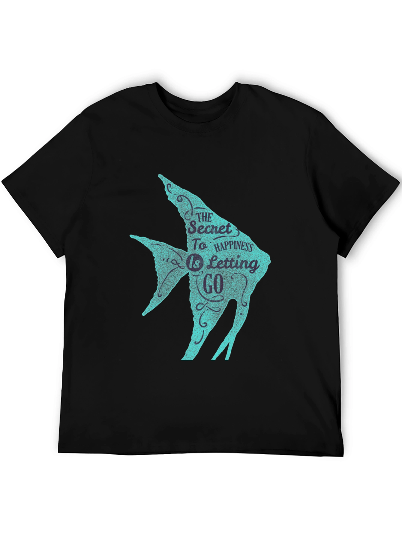 Secret to Happiness Fish Graphic T-Shirt - Black