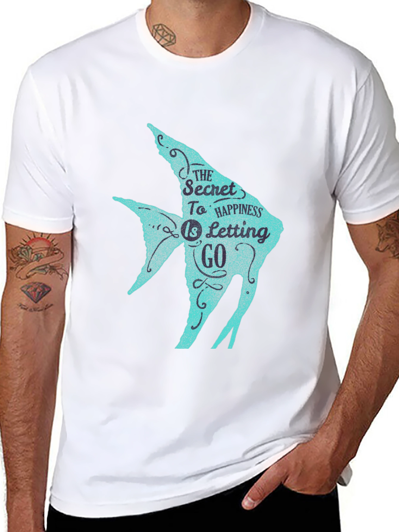 Secret to Happiness Fish Graphic T-Shirt - Black
