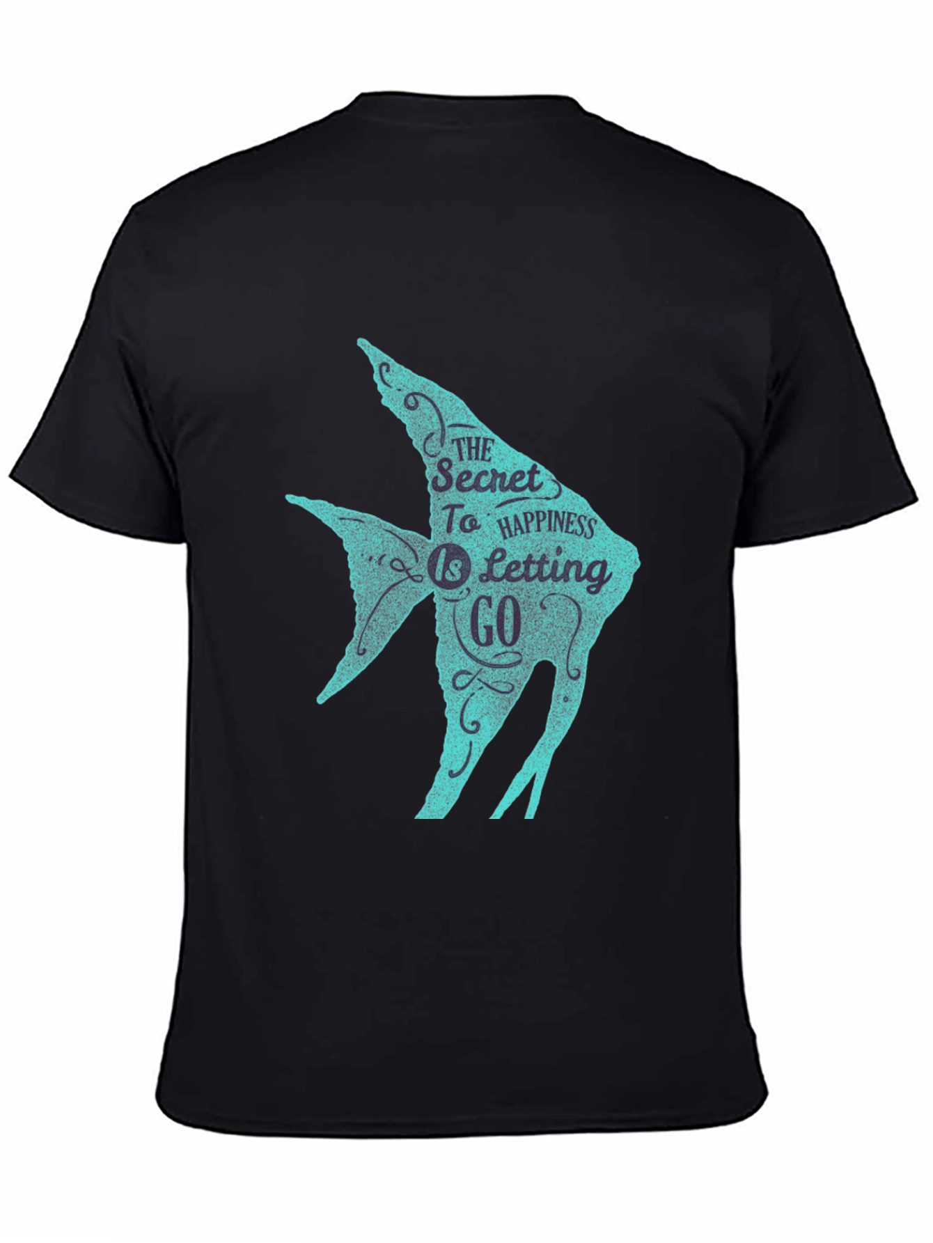 Secret to Happiness Fish Graphic T-Shirt - Black