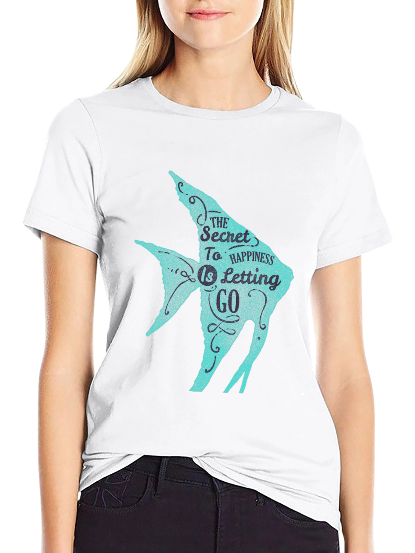 Secret to Happiness Fish Graphic T-Shirt - Black
