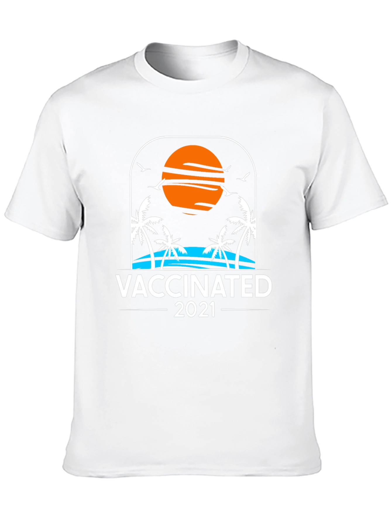 Vaccinated 2021 T-Shirt Beach Sunset Palm Trees