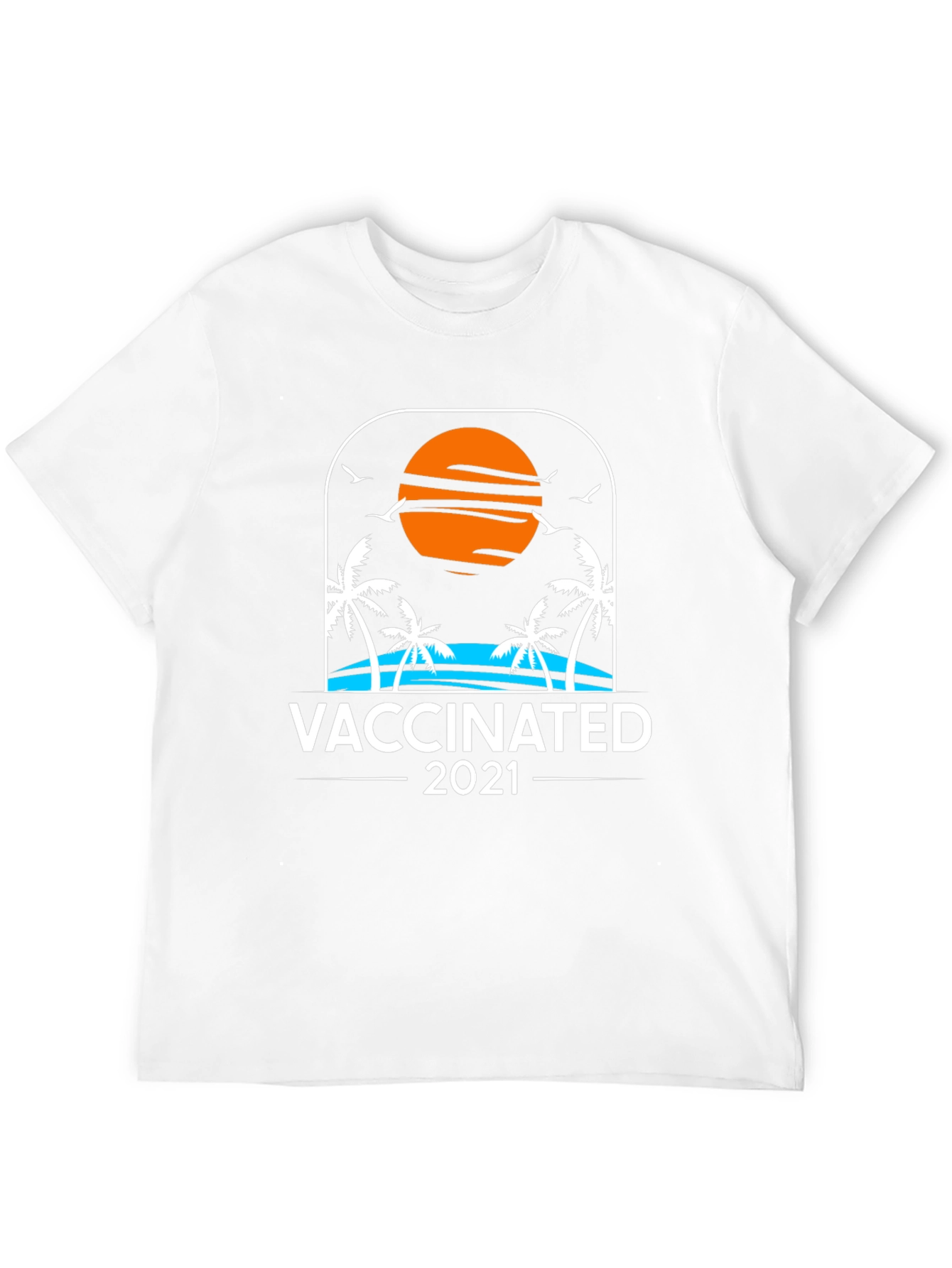 Vaccinated 2021 T-Shirt Beach Sunset Palm Trees