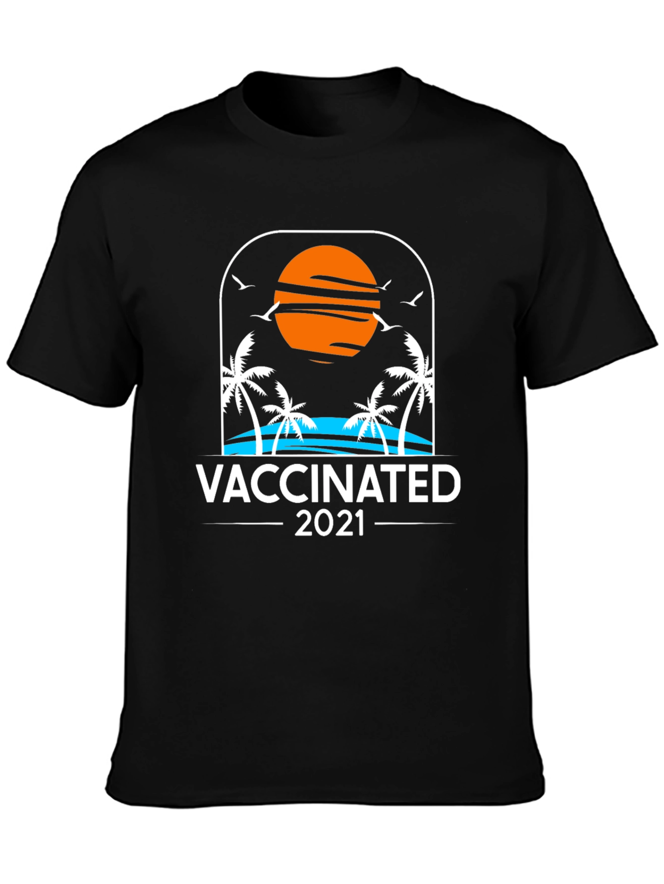 Vaccinated 2021 T-Shirt Beach Sunset Palm Trees