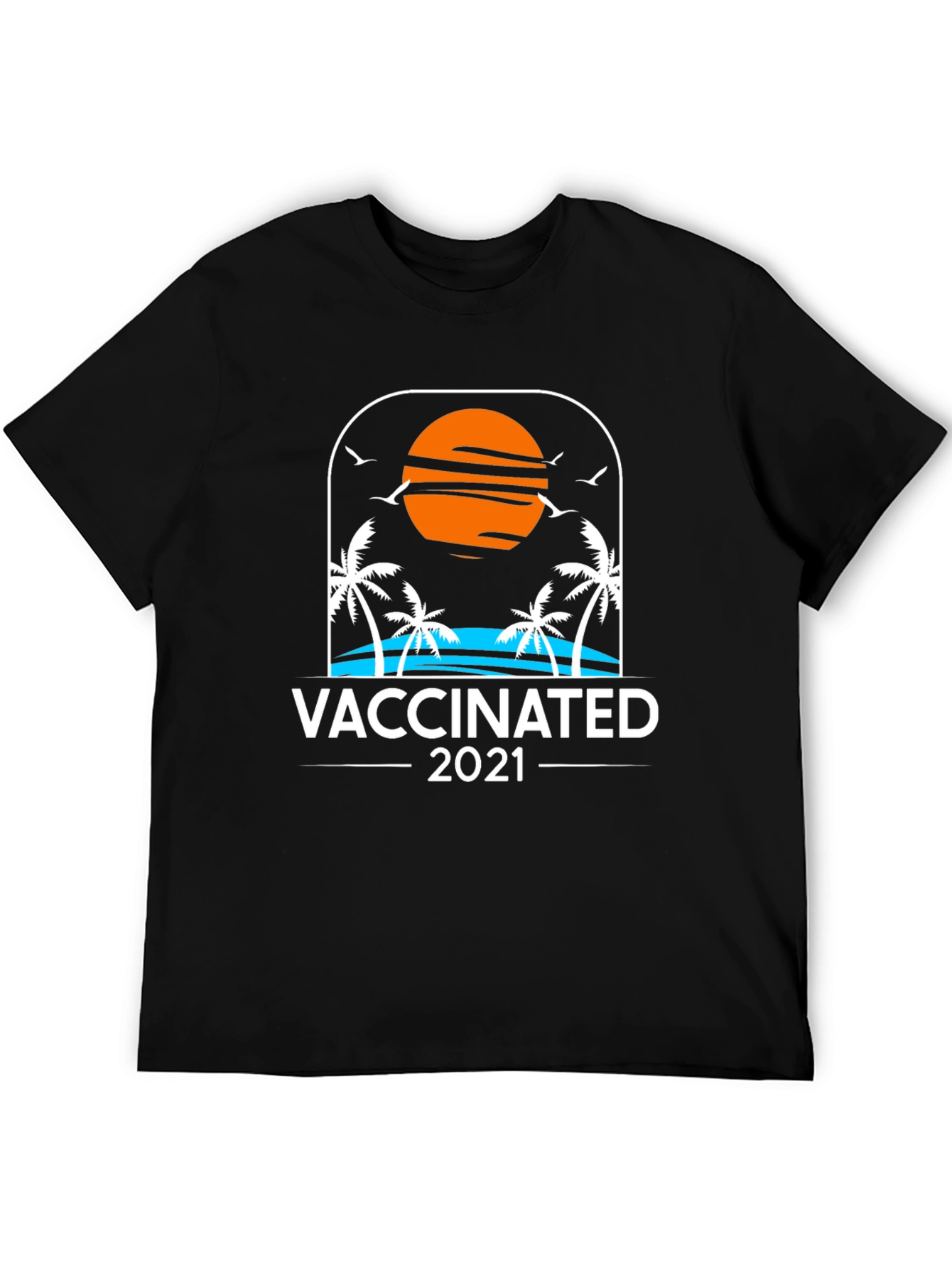 Vaccinated 2021 T-Shirt Beach Sunset Palm Trees