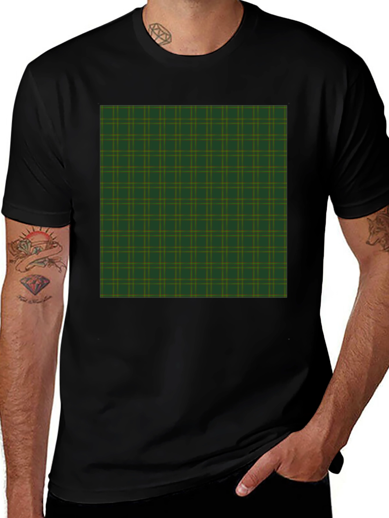 Plaid Pattern Graphic Tee - Black