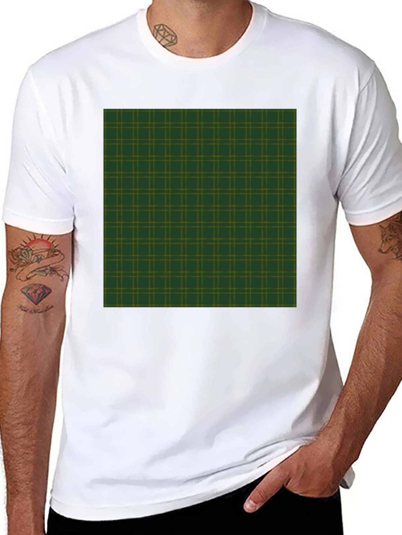 Plaid Pattern Graphic Tee - Black