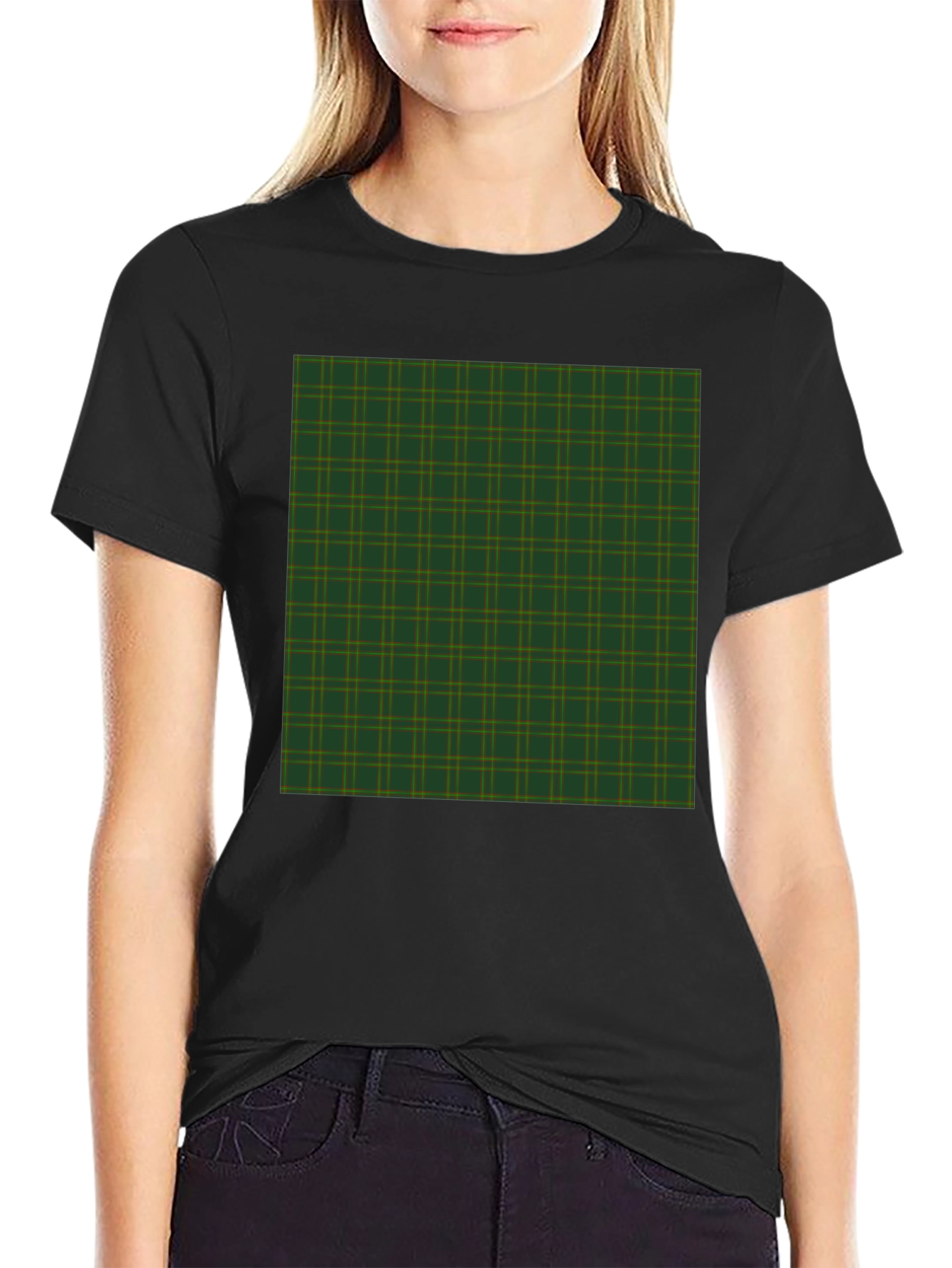 Plaid Pattern Graphic Tee - Black