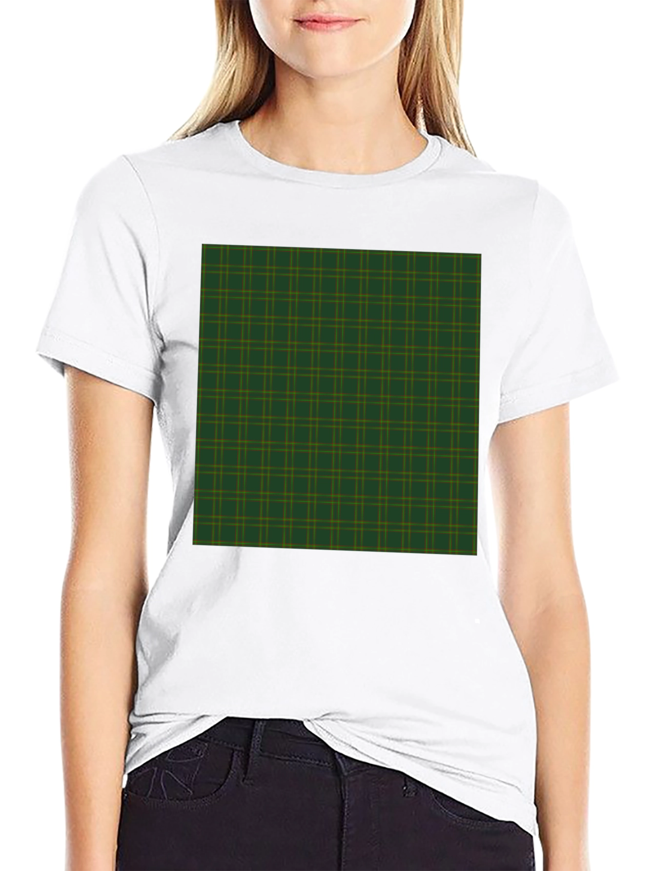 Plaid Pattern Graphic Tee - Black