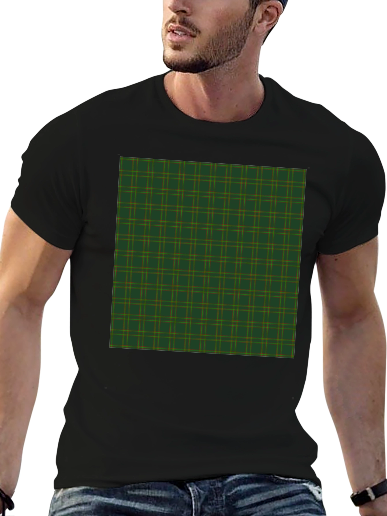 Plaid Pattern Graphic Tee - Black