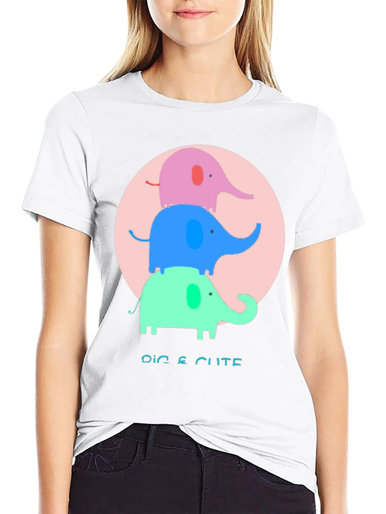 Cute Elephant Stack Graphic Tee - Unique Design