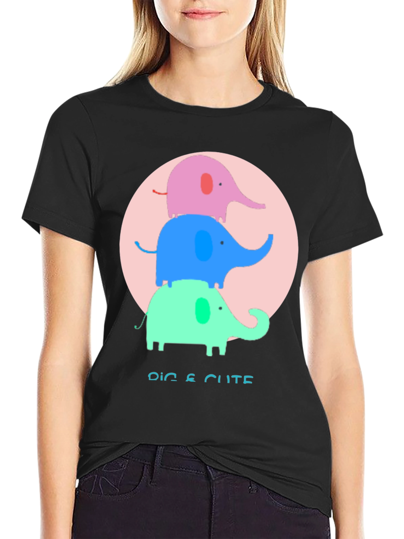 Cute Elephant Stack Graphic Tee - Unique Design