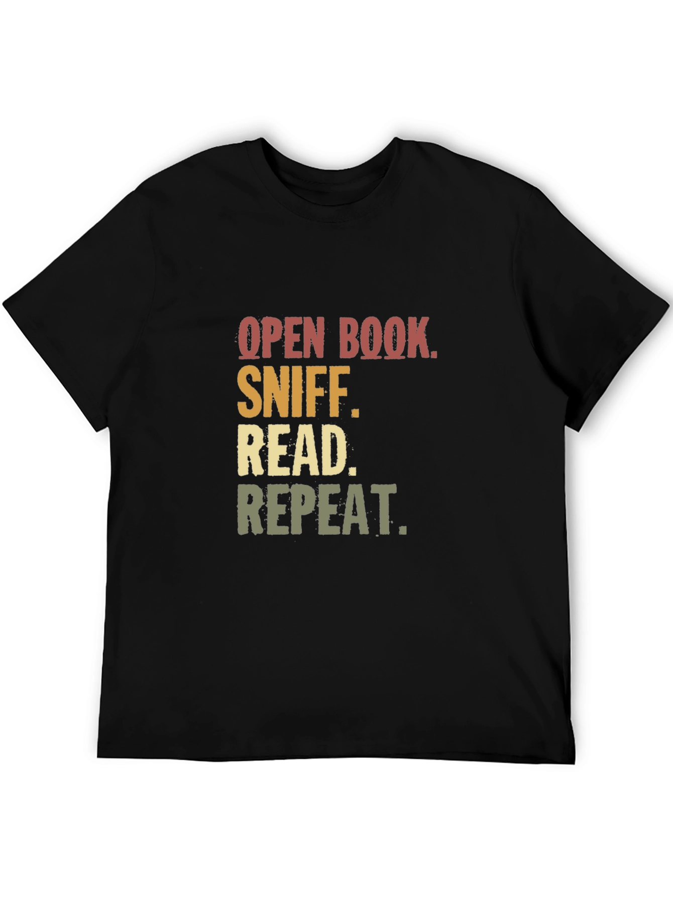 Open Book Sniff Read Repeat Black T-Shirt