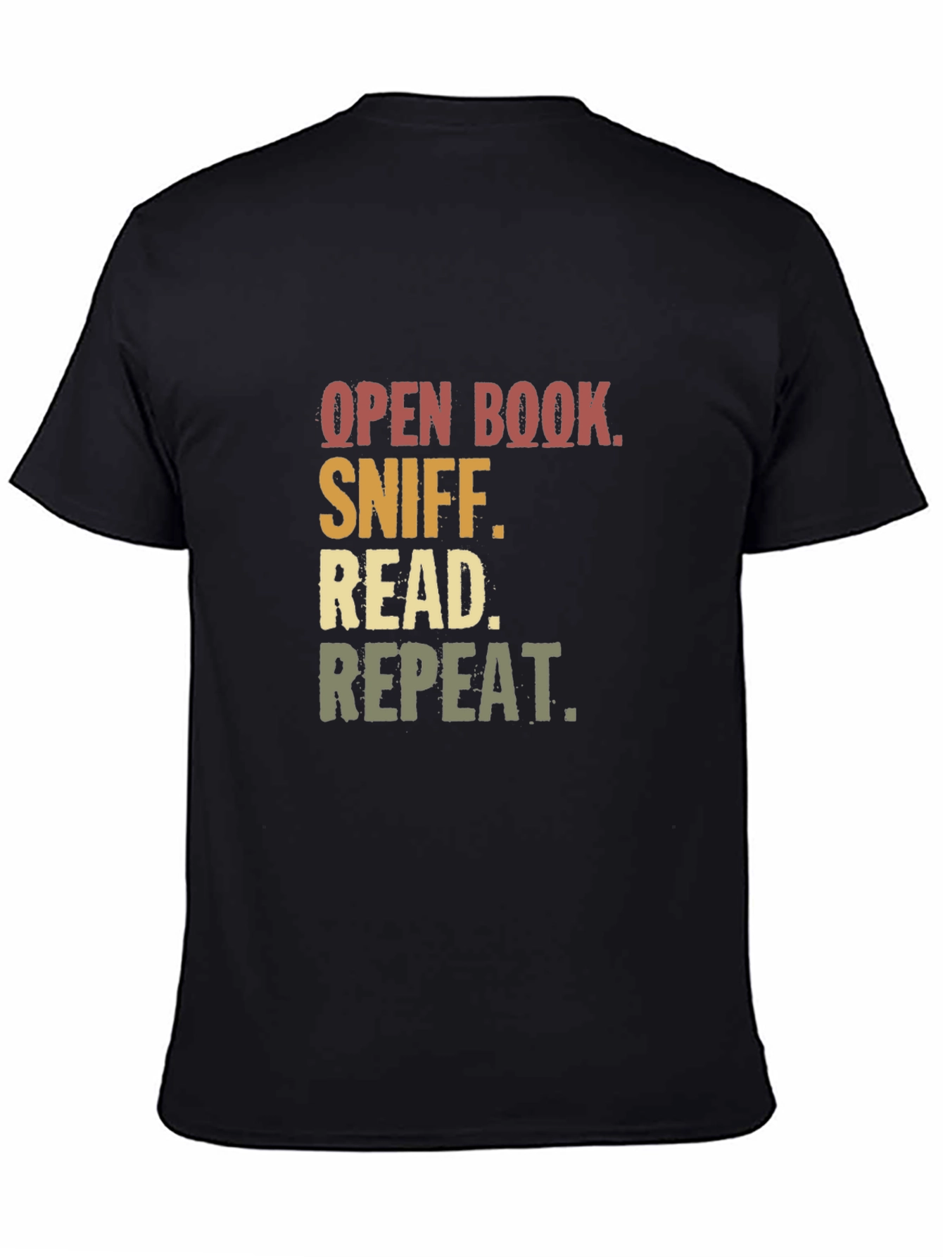 Open Book Sniff Read Repeat Black T-Shirt