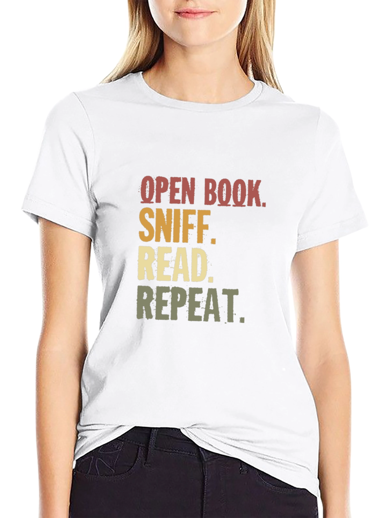 Open Book Sniff Read Repeat Black T-Shirt