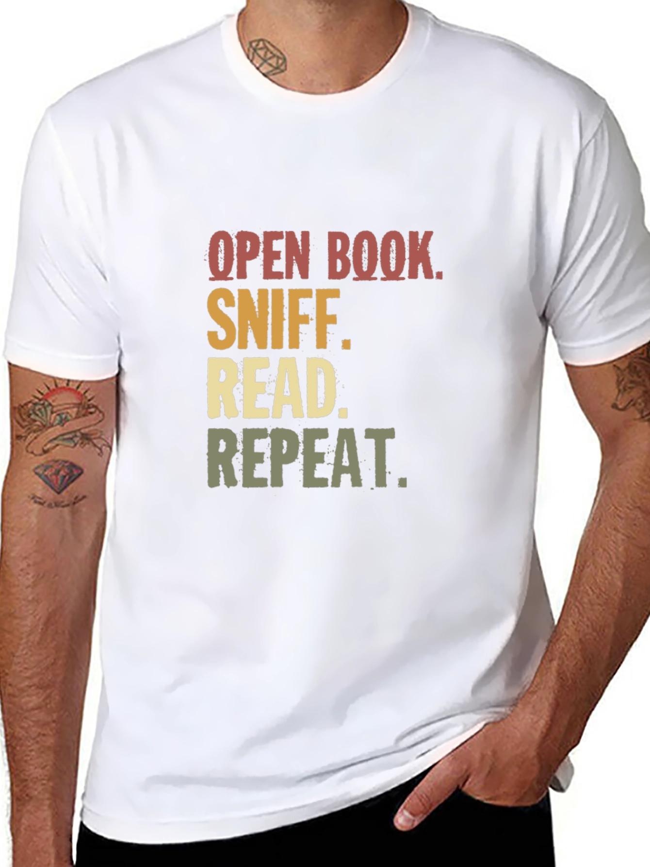 Open Book Sniff Read Repeat Black T-Shirt