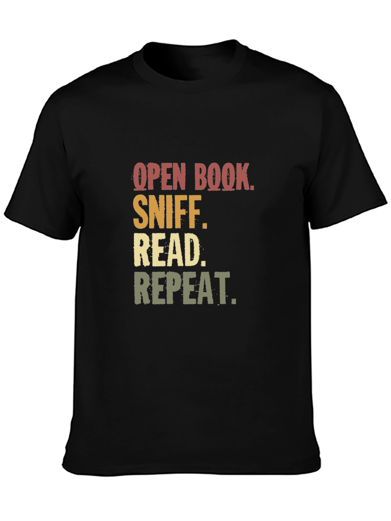 Open Book Sniff Read Repeat Black T-Shirt