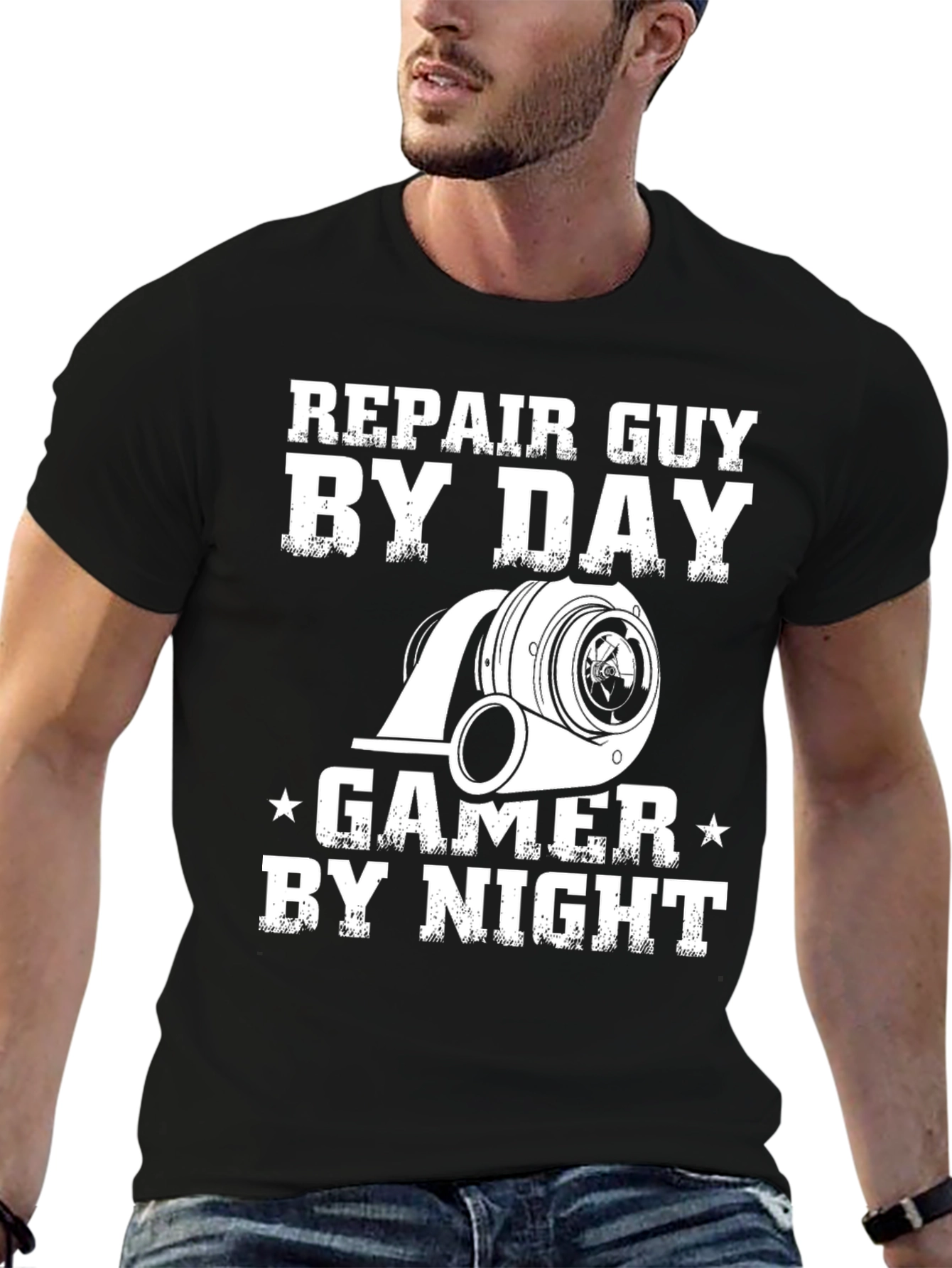 Repair Guy By Day Gamer By Night Black T-Shirt