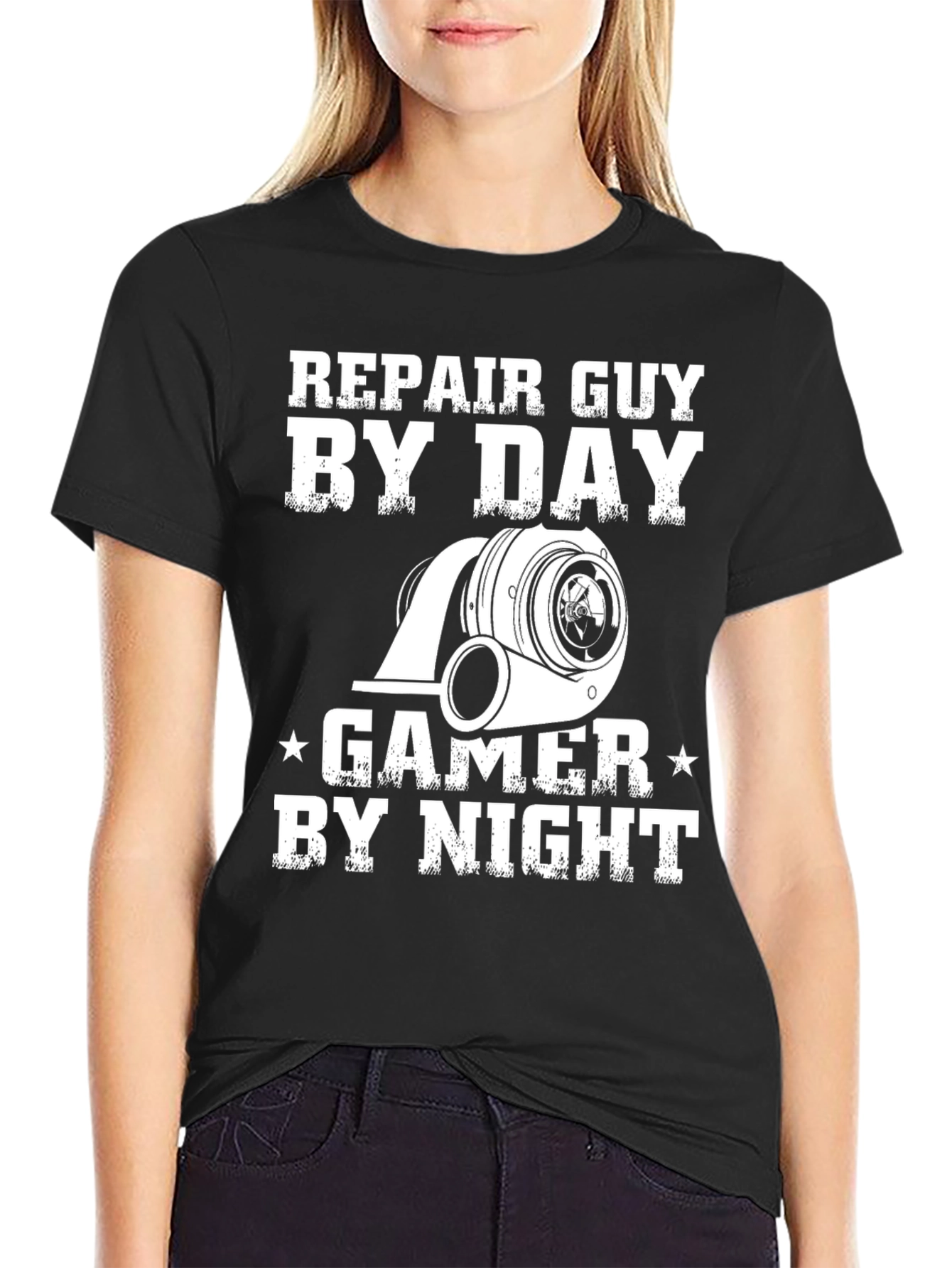 Repair Guy By Day Gamer By Night Black T-Shirt