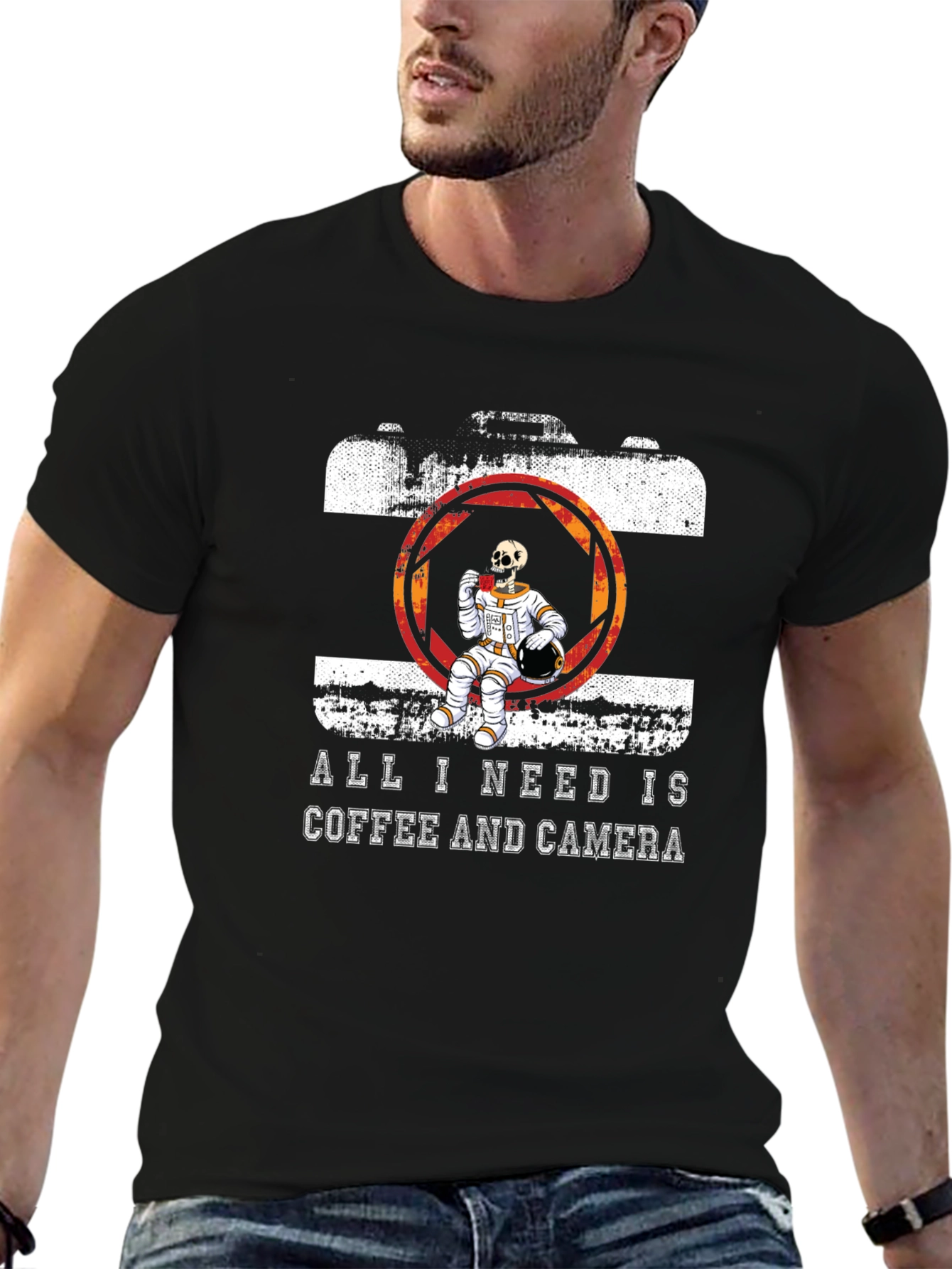 Coffee & Camera Skeleton Astronaut Graphic Tee