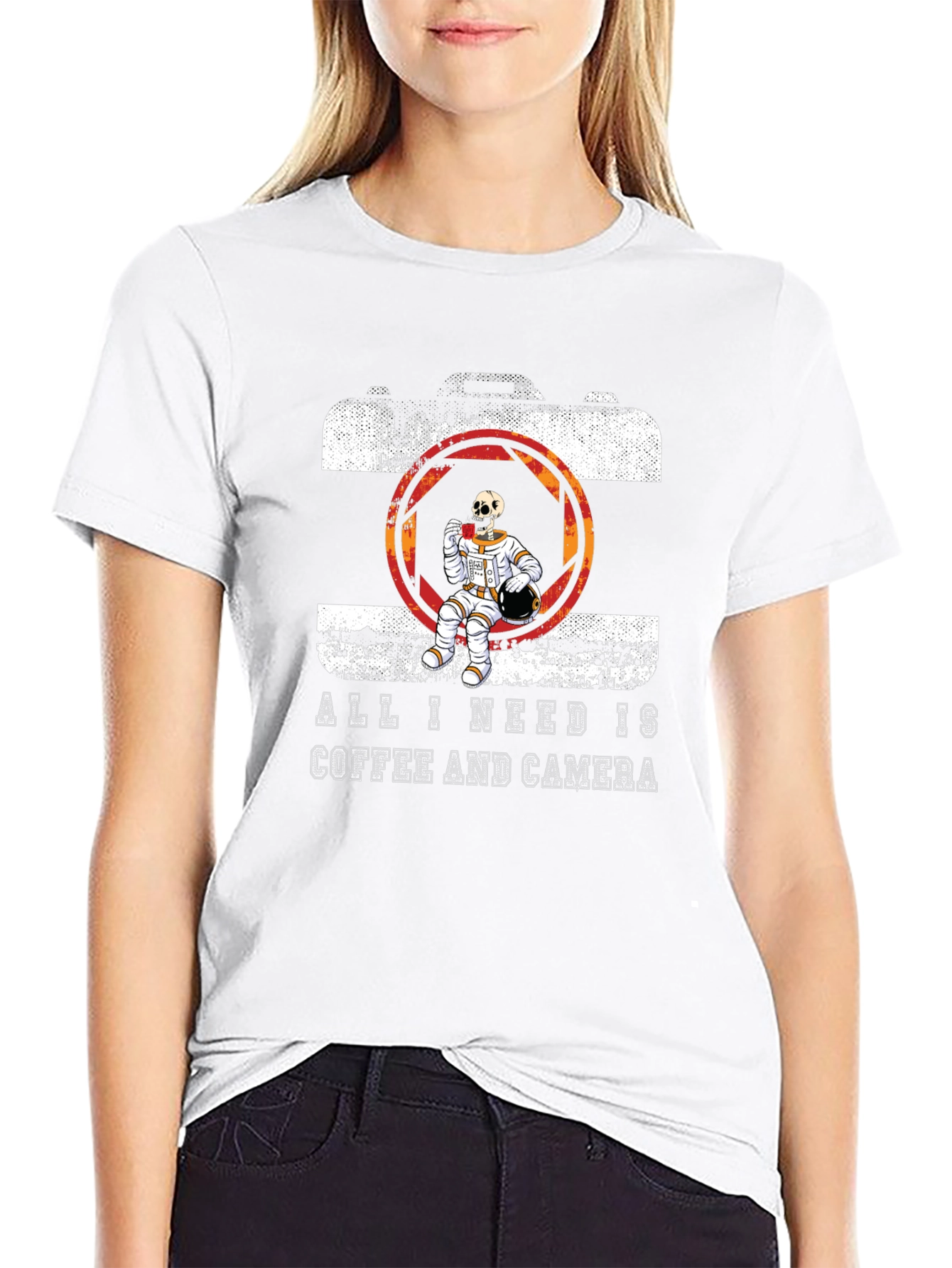 Coffee & Camera Skeleton Astronaut Graphic Tee