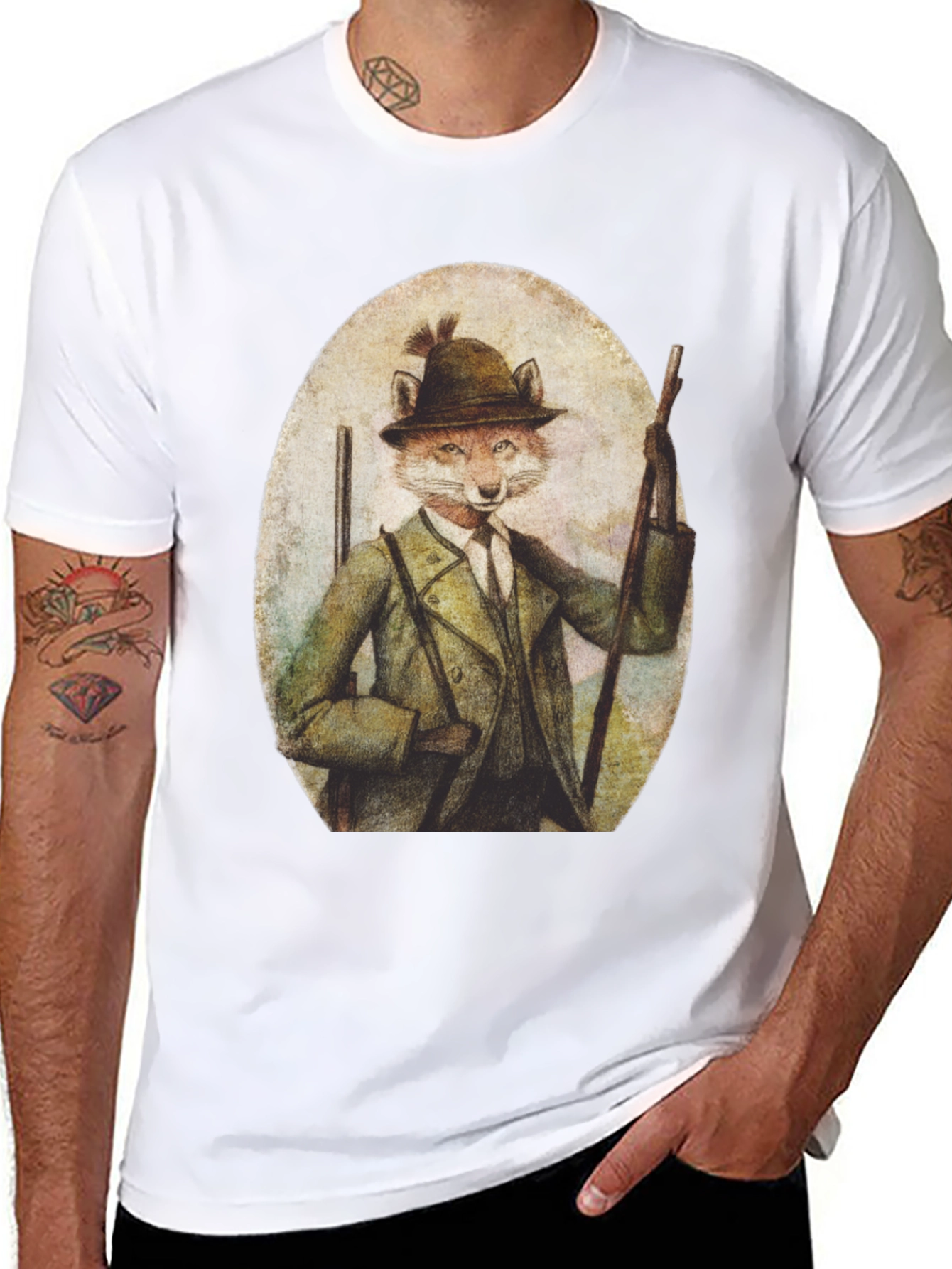 Fox Hunter T-Shirt - Novelty Animal Print Tee
