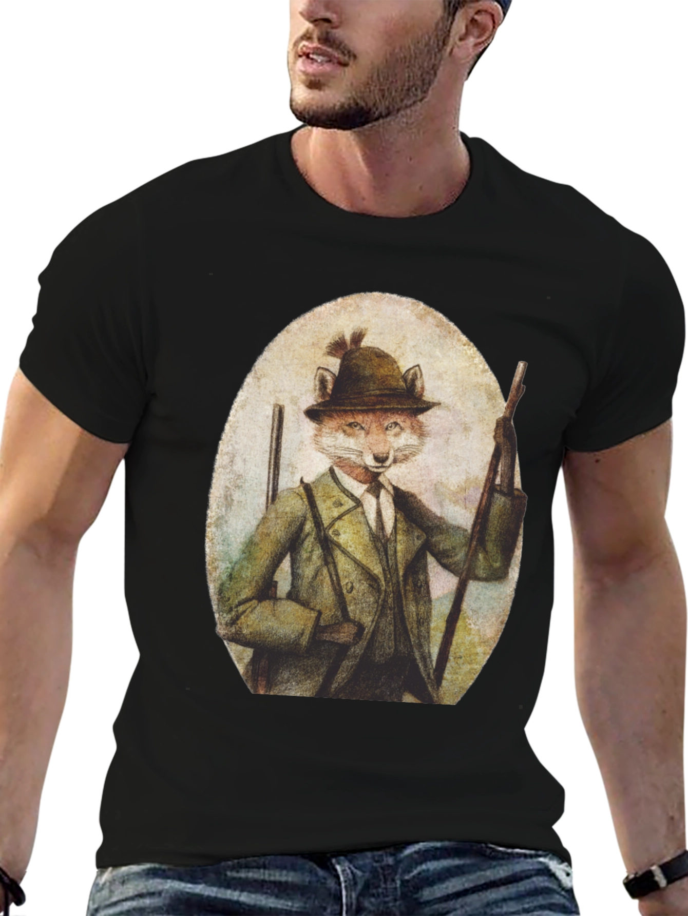 Fox Hunter T-Shirt - Novelty Animal Print Tee