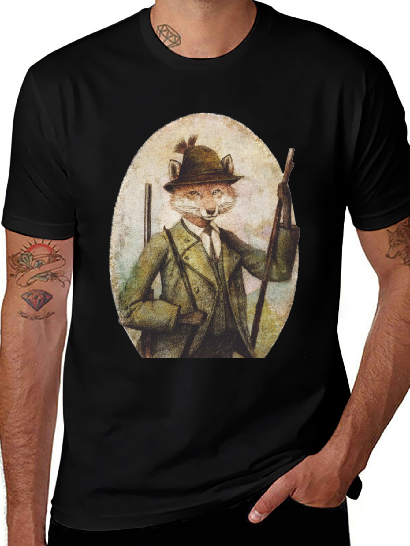 Fox Hunter T-Shirt - Novelty Animal Print Tee