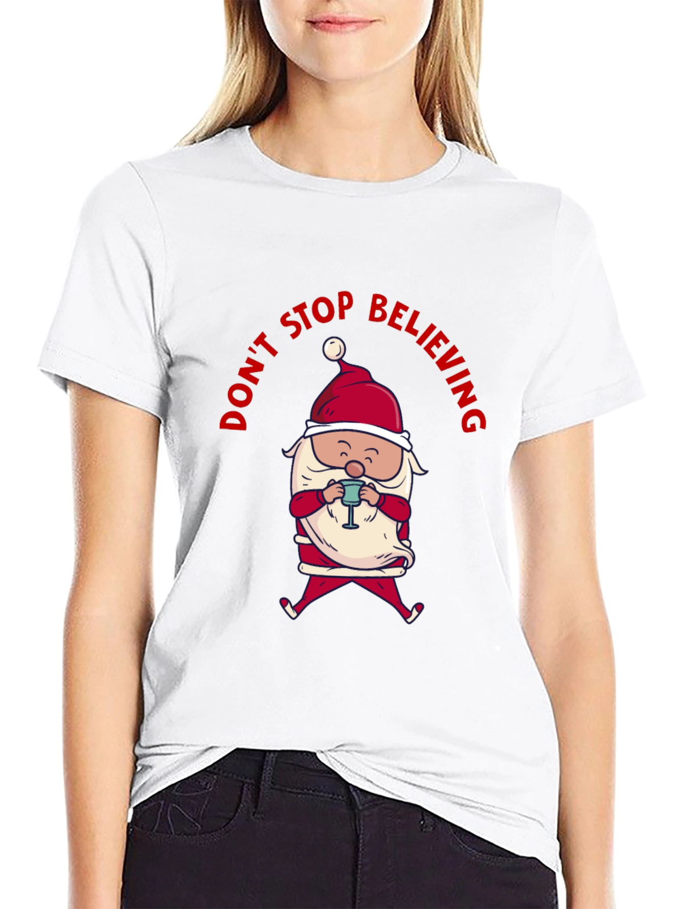 Dont Stop Believing Santa Graphic T-Shirt