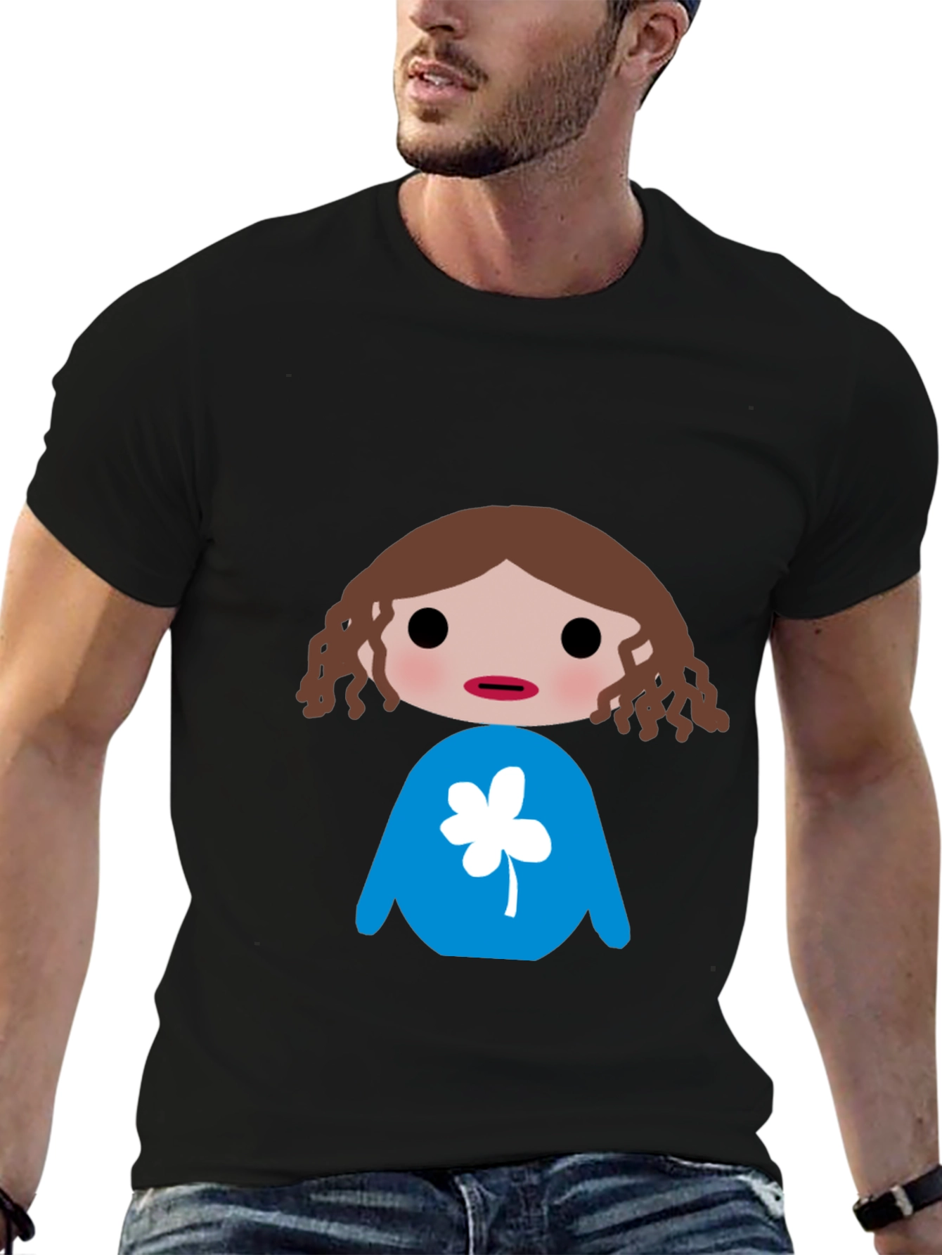 Black T-Shirt with Cartoon Character Design