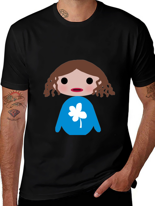 Black T-Shirt with Cartoon Character Design