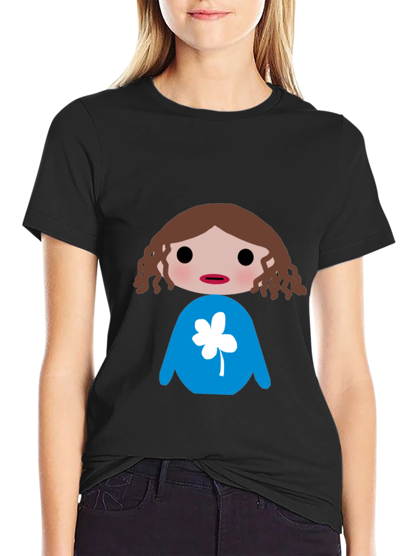 Black T-Shirt with Cartoon Character Design