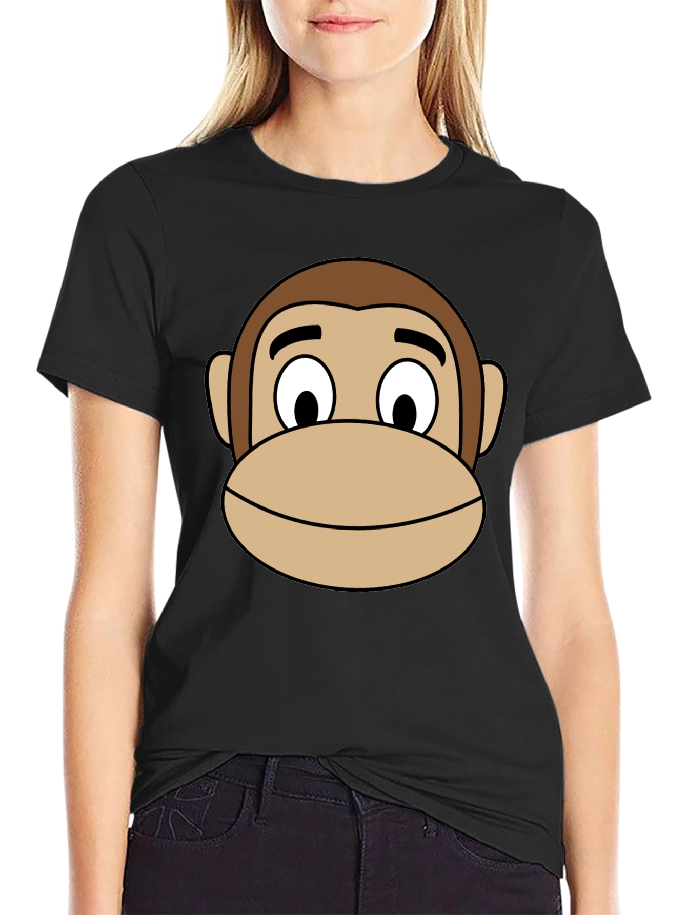 Cartoon Monkey Graphic Black T-Shirt