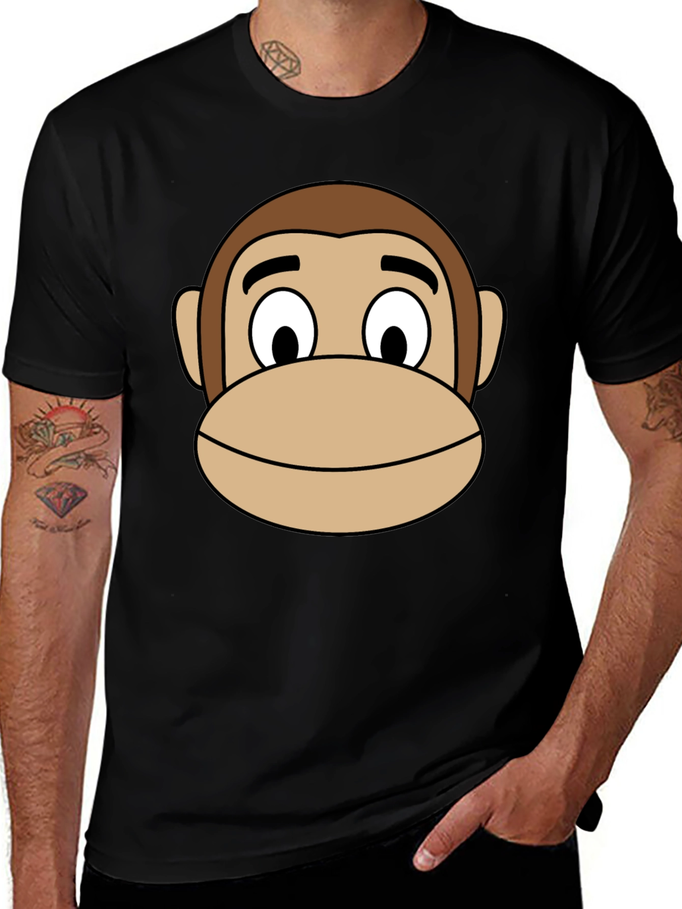 Cartoon Monkey Graphic Black T-Shirt