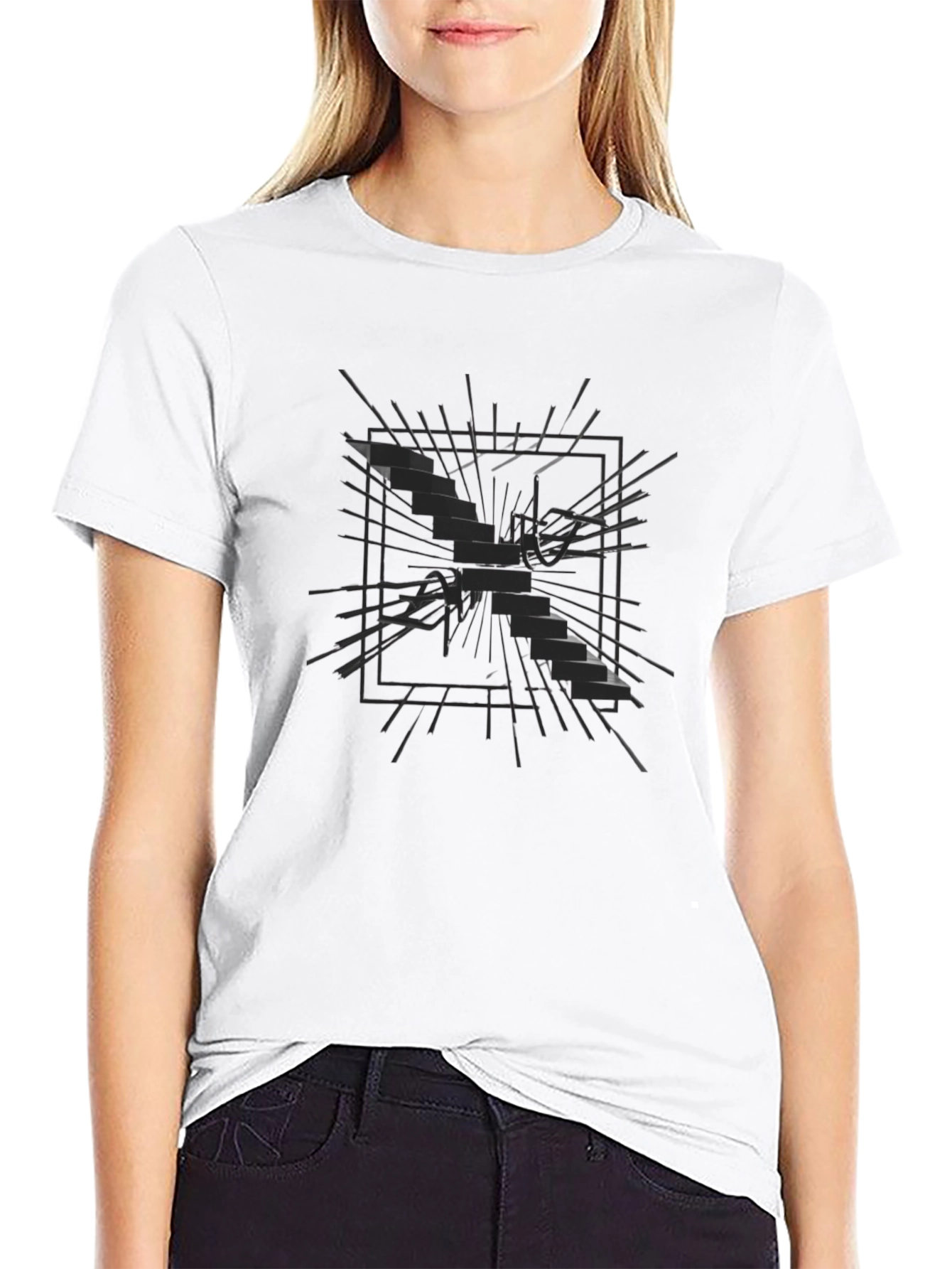 Abstract Shattered Glass Graphic Tee - Black
