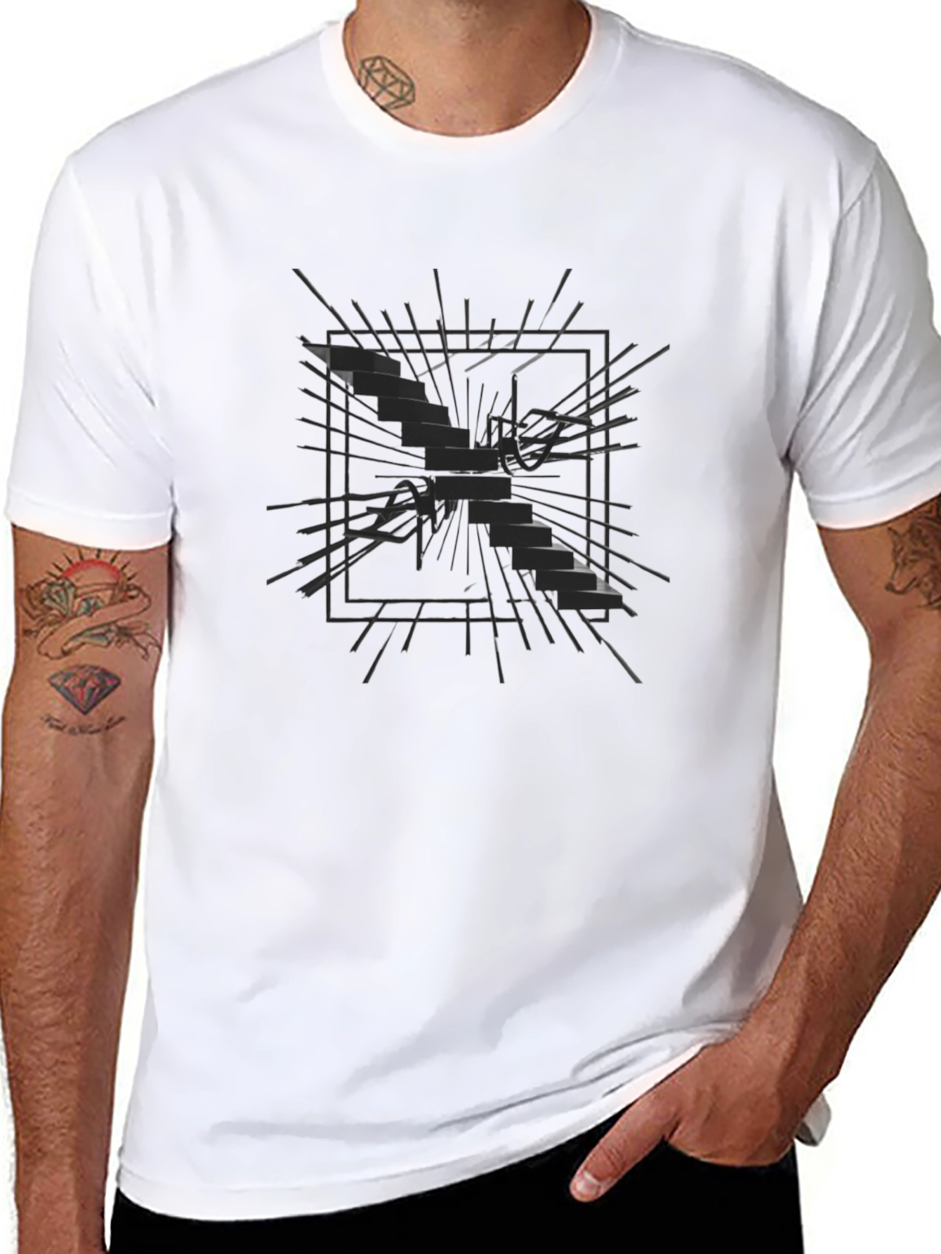 Abstract Shattered Glass Graphic Tee - Black