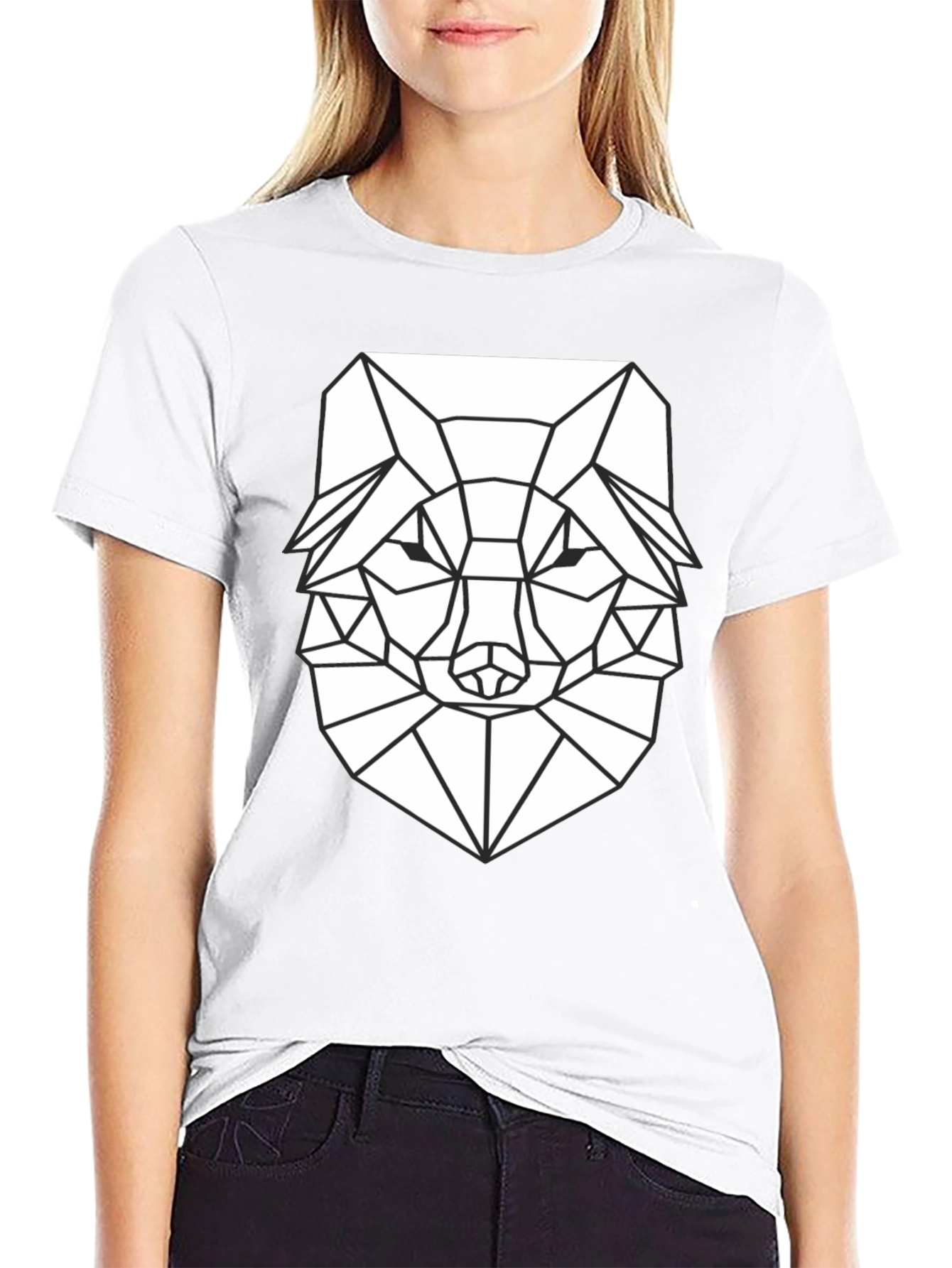 Geometric Wolf Graphic T-Shirt - Black