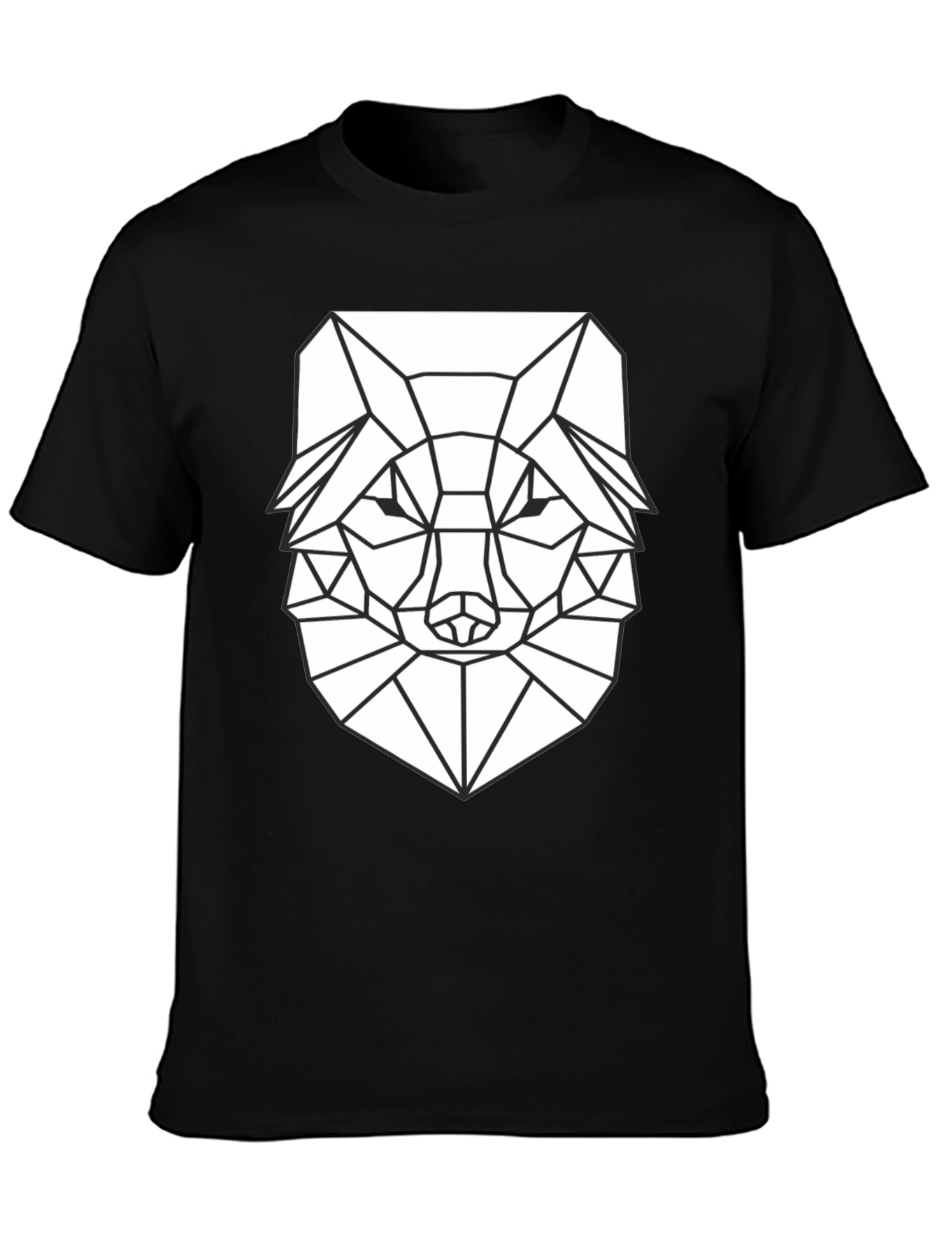 Geometric Wolf Graphic T-Shirt - Black