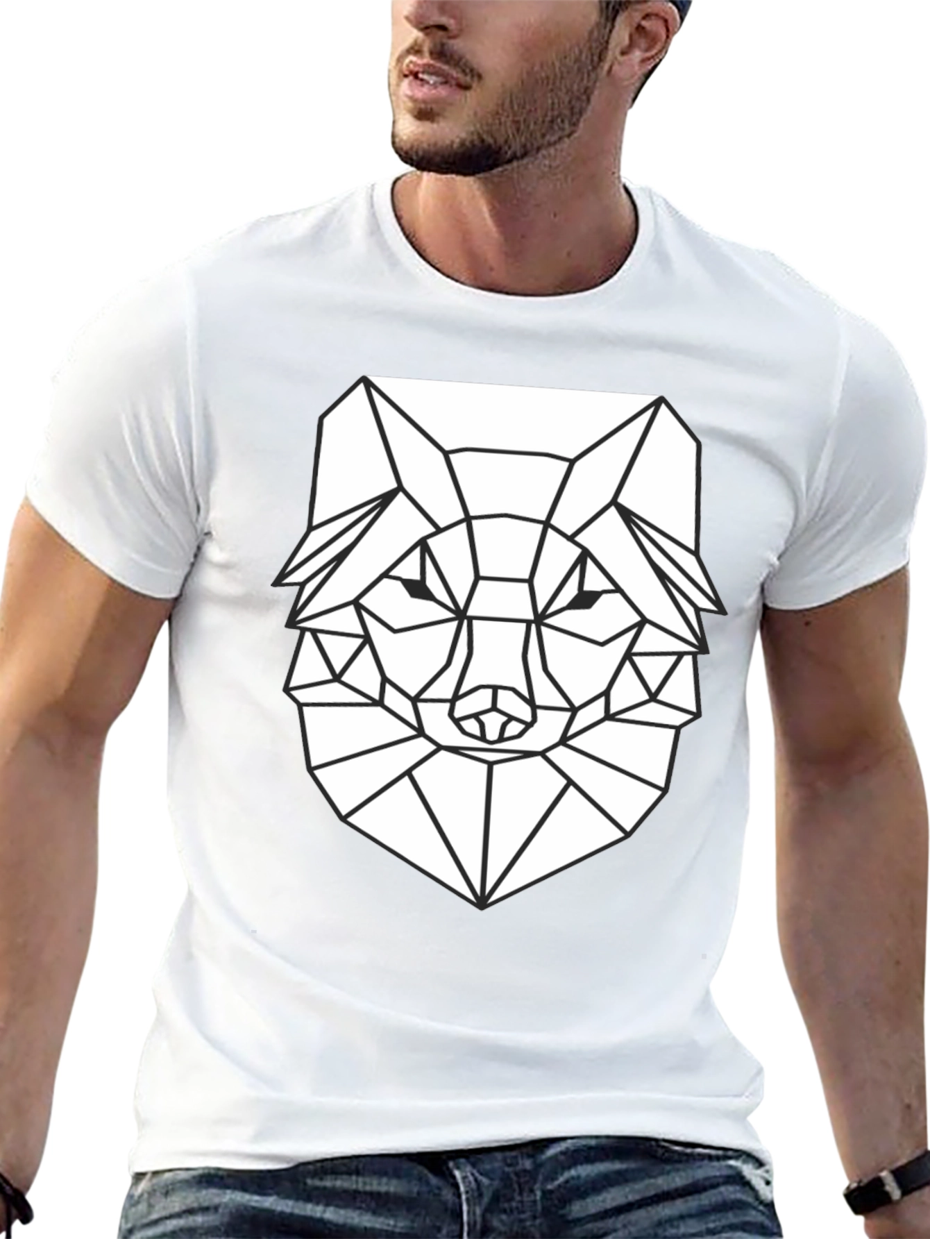 Geometric Wolf Graphic T-Shirt - Black
