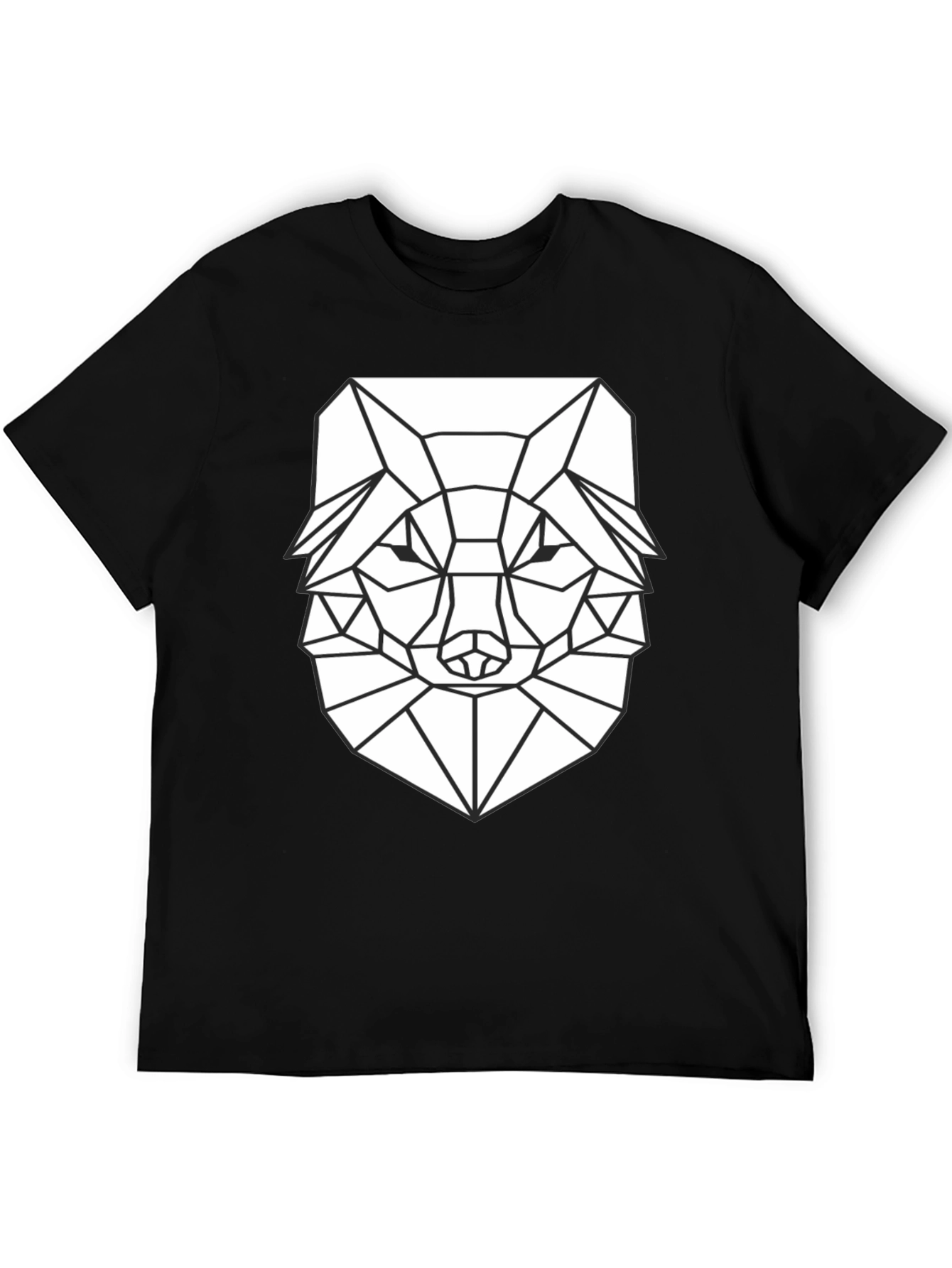 Geometric Wolf Graphic T-Shirt - Black