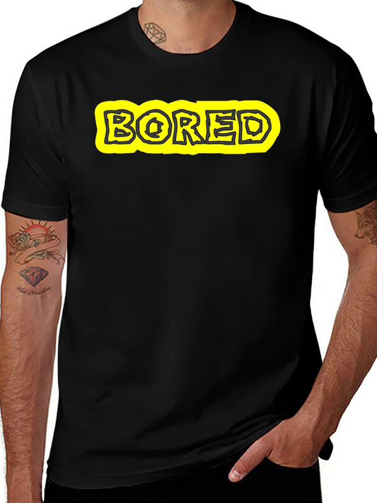 Bored T-Shirt - Black Cotton Tee with Yellow Design