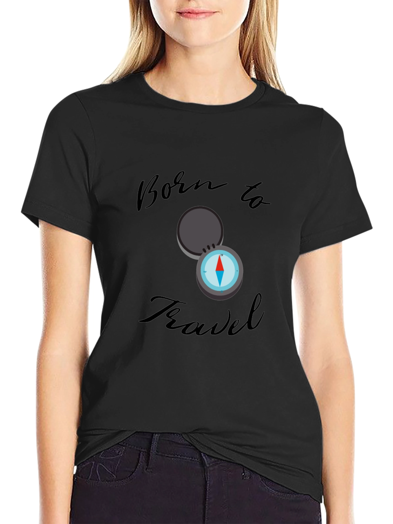 Born to Travel Compass Graphic Tee - Black